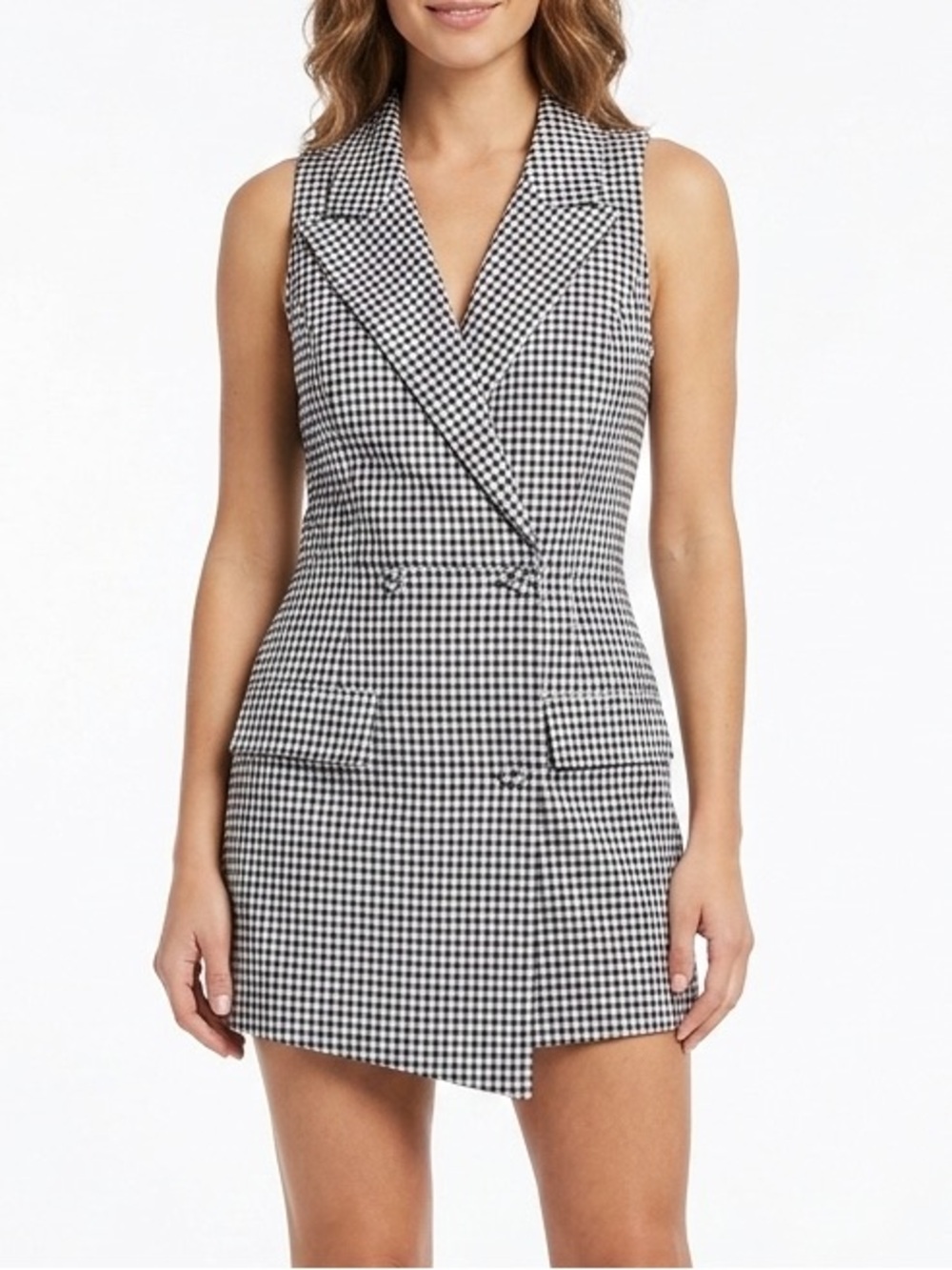 NWOT 7 For all Mankind Gingham Blazer Dress Romper Size M Sleeveless Wrap